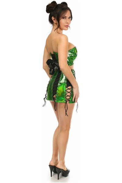 Lavish 2 PC Green Holo Bustier & Skirt Set - Daisy Corsets