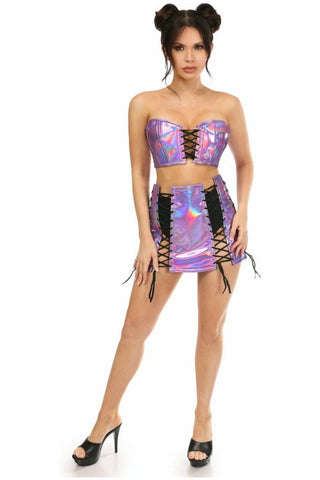 Lavish 2 PC Lavender Holo Bustier & Skirt Set - Daisy Corsets