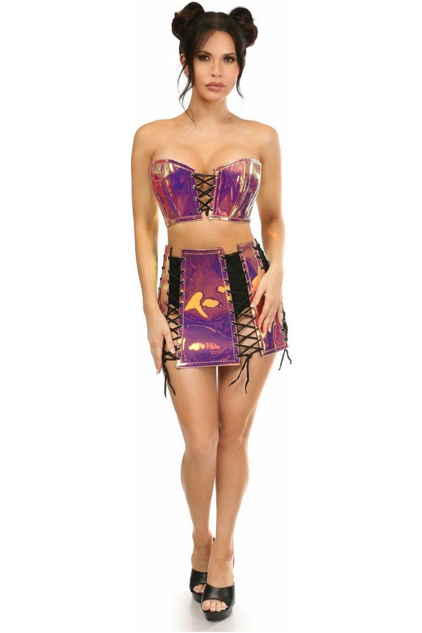 Lavish 2 PC Rainbow Gold Holo Bustier & Skirt Set - Daisy Corsets