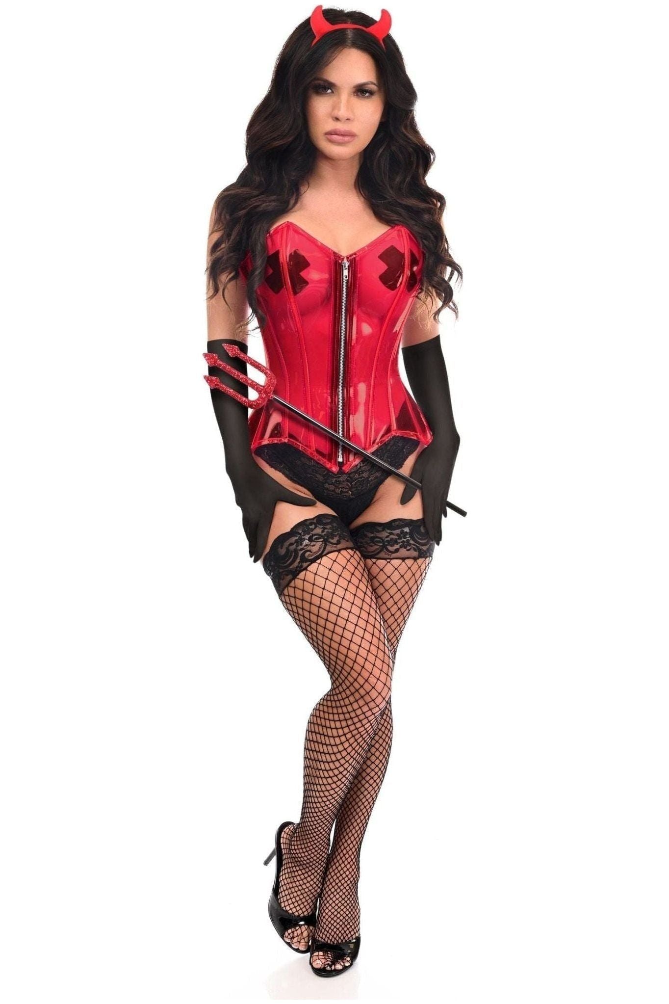 Lavish 4 PC Clear Red Sexy Devil Corset Costume - Daisy Corsets