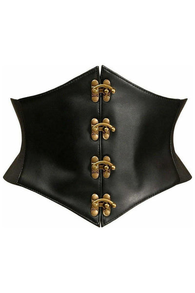 Lavish Black Faux Leather Corset Belt Cincher w/Clasps - Daisy Corsets
