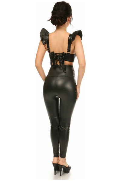 Lavish Black Faux Leather Underwire Bustier Top w/Removable Ruffle Sleeves - Daisy Corsets