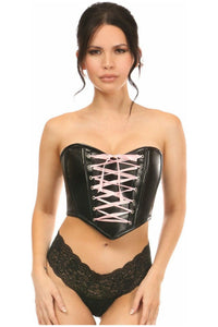 Lavish Black Faux Leather w/Pink Lace - Up Bustier - Daisy Corsets