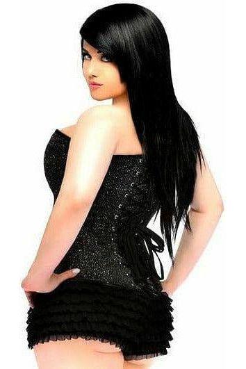 Lavish Black Glitter Side Zipper Corset - Daisy Corsets