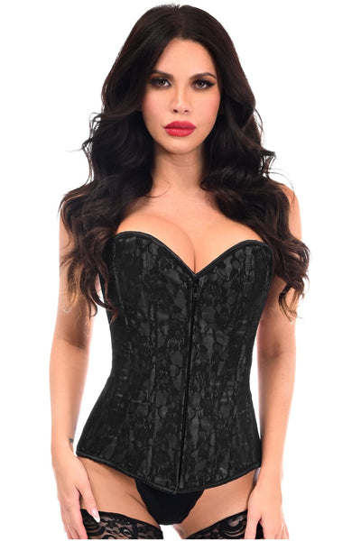 Lavish Black Lace Front Zipper Corset - Daisy Corsets