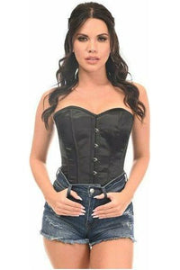 Lavish Black Satin Overbust Corset w/Busk Closure - Daisy Corsets