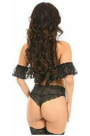 Lavish Black Sheer Lace Off - The - Shoulder Underwire Short Bustier - Daisy Corsets