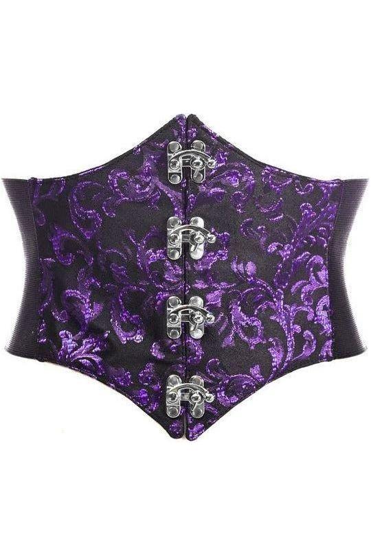 Lavish Black/Purple Swirl Brocade Corset Belt Cincher w/Clasps - Daisy Corsets