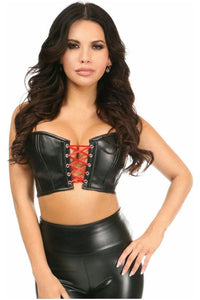Lavish Black/Red Faux Leather Lace - Up Short Bustier Top - Daisy Corsets