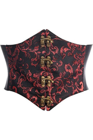 Lavish Black/Red Swirl Brocade Corset Belt Cincher w/Clasps - Daisy Corsets
