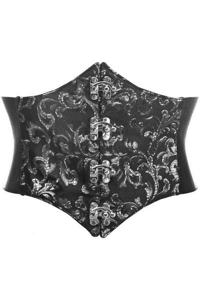 Lavish Black/Silver Swirl Brocade Corset Belt Cincher w/Clasps - Daisy Corsets