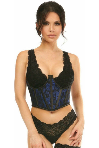 Lavish Blue w/Black Lace Overlay Open Cup Waist Cincher - Daisy Corsets