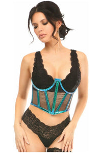Lavish Blue/Teal Holo & Fishnet Underwire Waist Cincher Corset - Daisy Corsets