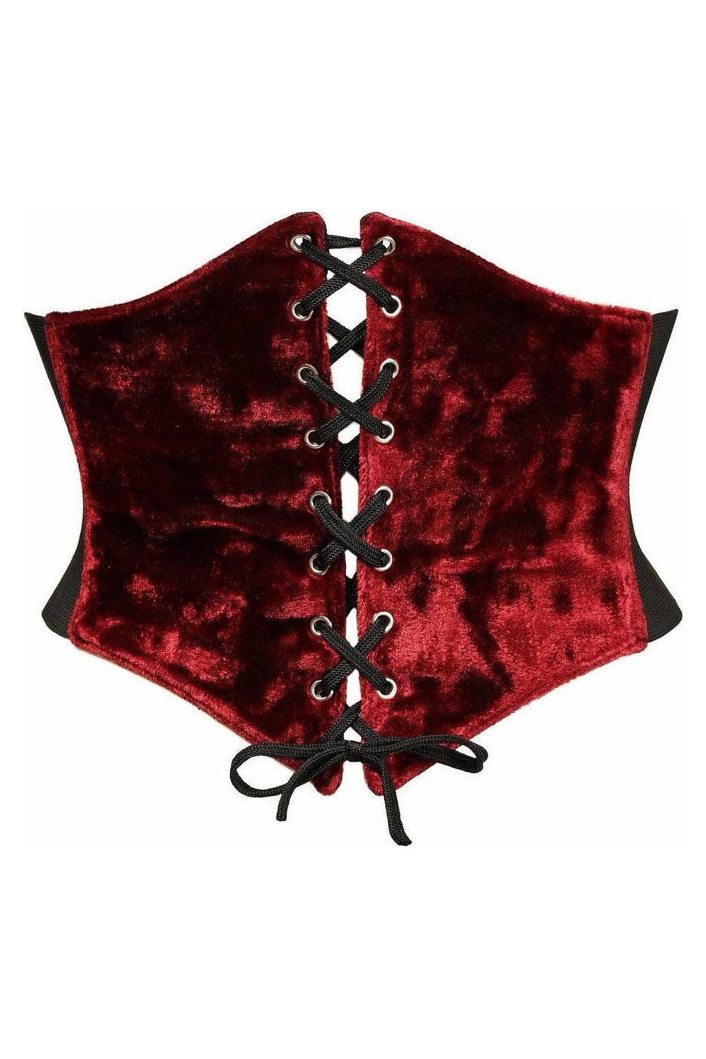 Lavish Dark Red Crushed Velvet Corset Belt Cincher - Daisy Corsets