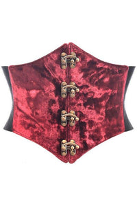 Lavish Dark Red Crushed Velvet Corset Belt Cincher w/Clasps - Daisy Corsets