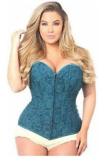 Lavish Dark Teal Lace Overbust Corset w/Zipper - Daisy Corsets
