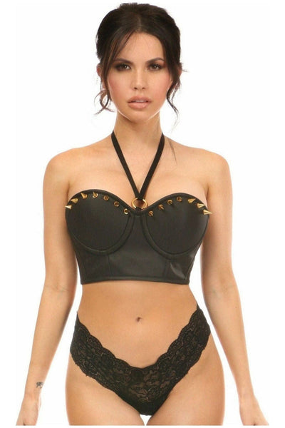 Lavish Faux Leather Halter Bustier w/Spikes - Daisy Corsets