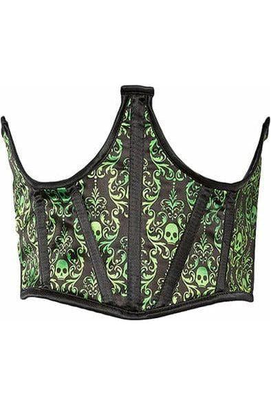 Lavish Green & Black Skull Satin Open Cup Waist Cincher - Daisy Corsets