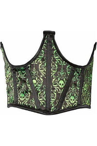 Lavish Green & Black Skull Satin Open Cup Waist Cincher - Daisy Corsets