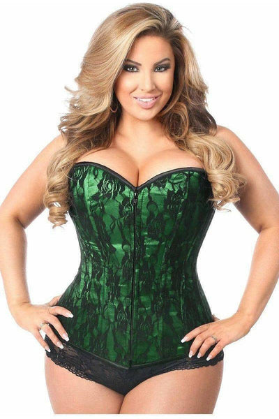 Lavish Green Lace Front Zipper Corset - Daisy Corsets