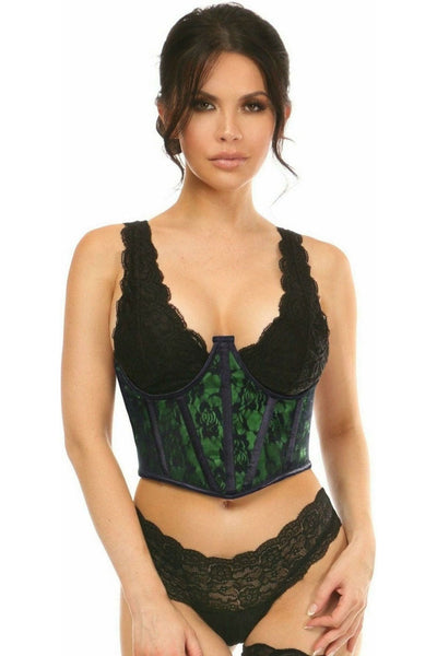 Lavish Green w/Black Lace Overlay Open Cup Waist Cincher - Daisy Corsets
