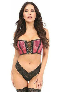 Lavish Hot Pink Fishnet & Faux Leather Lace - Up Short Bustier Top - Daisy Corsets