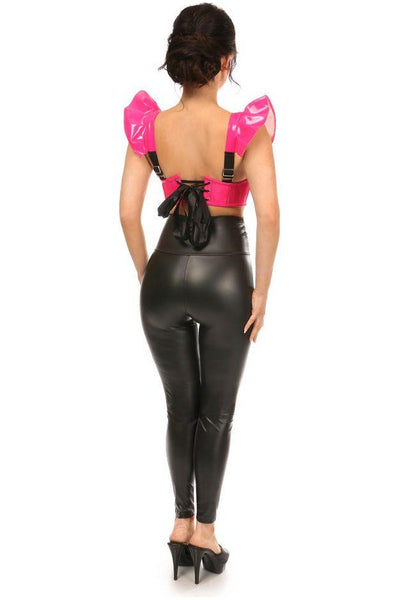 Lavish Hot Pink Patent Underwire Bustier Top w/Removable Ruffle Sleeves - Daisy Corsets