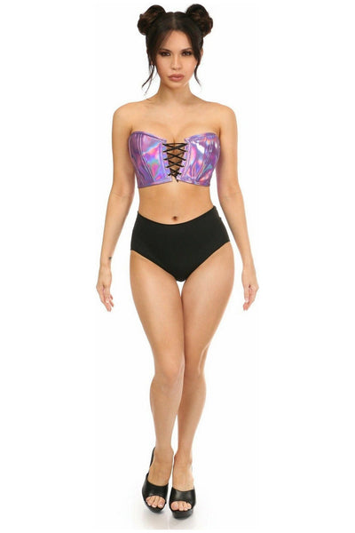 Lavish Lavender Holo Lace - Up Bustier Top - Daisy Corsets
