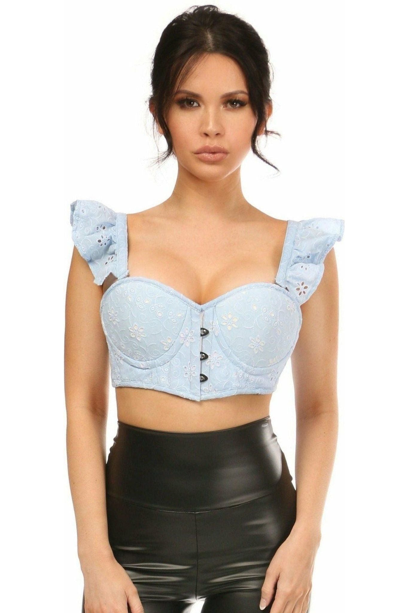 Lavish Lt Blue Eyelet Underwire Bustier Top w/Removable Ruffle Sleeves - Daisy Corsets