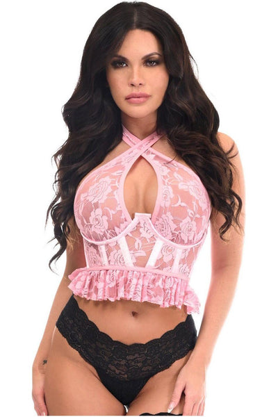Lavish Lt Pink Lace Underwire Cincher w/Built In Halter Top - Daisy Corsets