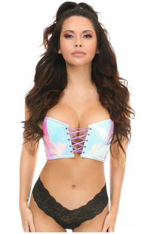 Lavish Mermaid Holo Lace - Up Short Bustier Top - Daisy Corsets