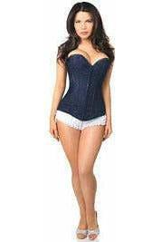 Lavish Navy Blue Lace Overbust Corset w/Zipper - Daisy Corsets
