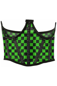 Lavish Neon Green/Black Checker Print Mesh Open Cup Waist Cincher - Daisy Corsets