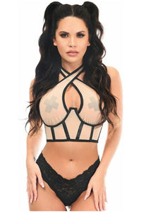Lavish Nude Mesh Underwire Cincher w/Built In Halter Top - Daisy Corsets