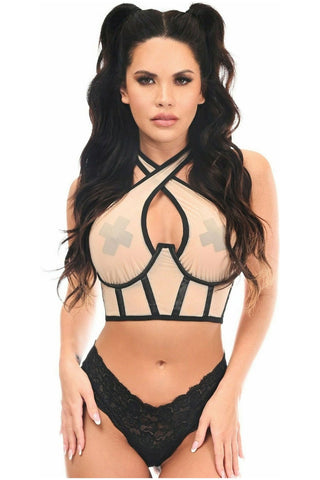 Lavish Nude Mesh Underwire Cincher w/Built In Halter Top - Daisy Corsets