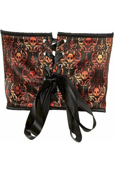 Lavish Orange & Black Skull Satin Open Cup Waist Cincher - Daisy Corsets