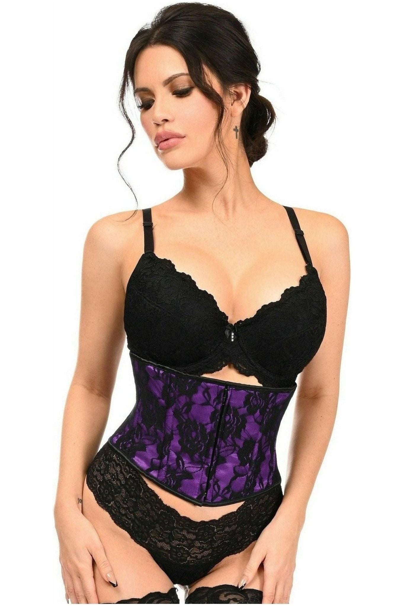 Lavish Purple w/Black Lace Overlay Mini Cincher - Daisy Corsets