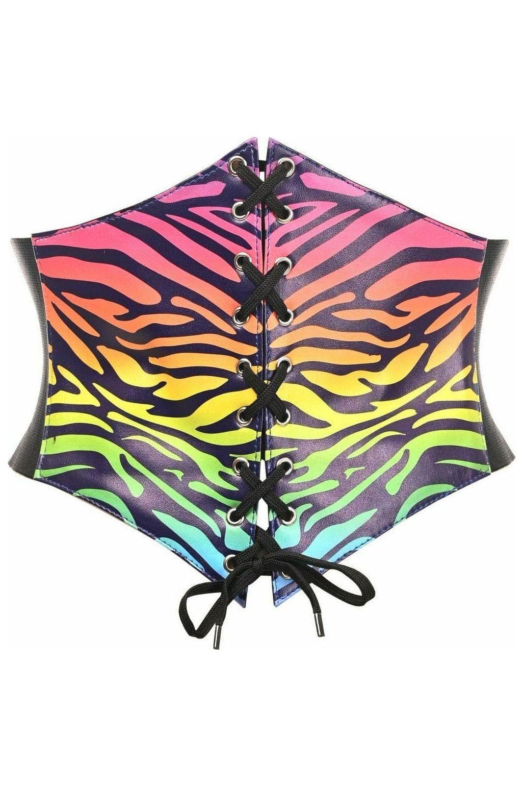 Lavish Rainbow Animal Print Lace - Up Corset Belt Cincher - Daisy Corsets