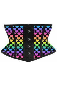 Lavish Rainbow Hearts Print Satin Mini Cincher Corset - Daisy Corsets
