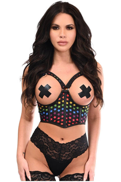 Lavish Rainbow Stars Underwire Open Cup Mesh Cincher w/Criss Cross Back - Daisy Corsets