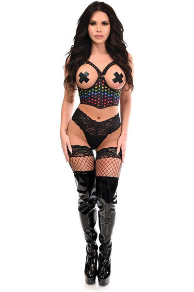Lavish Rainbow Stars Underwire Open Cup Mesh Cincher w/Criss Cross Back - Daisy Corsets