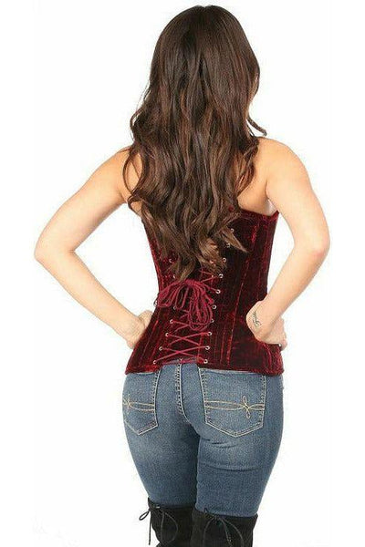 Lavish Red Crushed Velvet Overbust Corset - Daisy Corsets