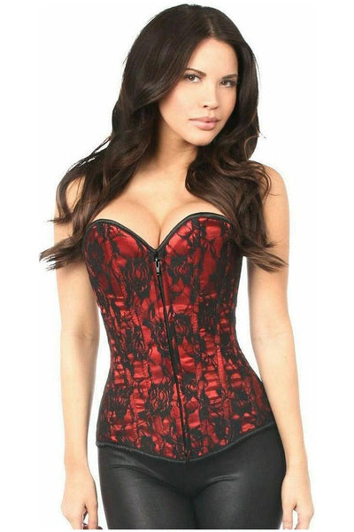 Lavish Red Lace Front Zipper Corset - Daisy Corsets