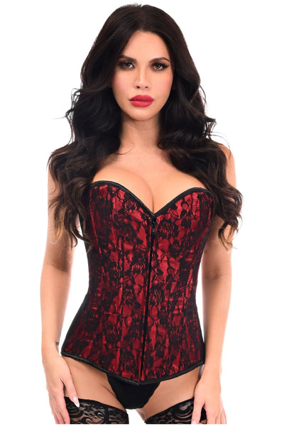 Lavish Red Lace Front Zipper Corset - Daisy Corsets