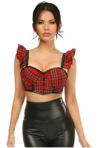 Lavish Red Plaid Underwire Bustier Top w/Removable Ruffle Sleeves - Daisy Corsets