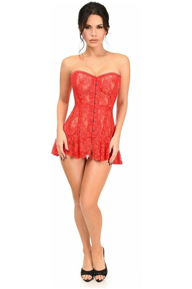 Daisy Corsets Lavish Red Sheer Lace Corset Dress