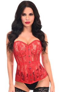 Lavish Red Sheer Lace Over Bust Corset - Daisy Corsets