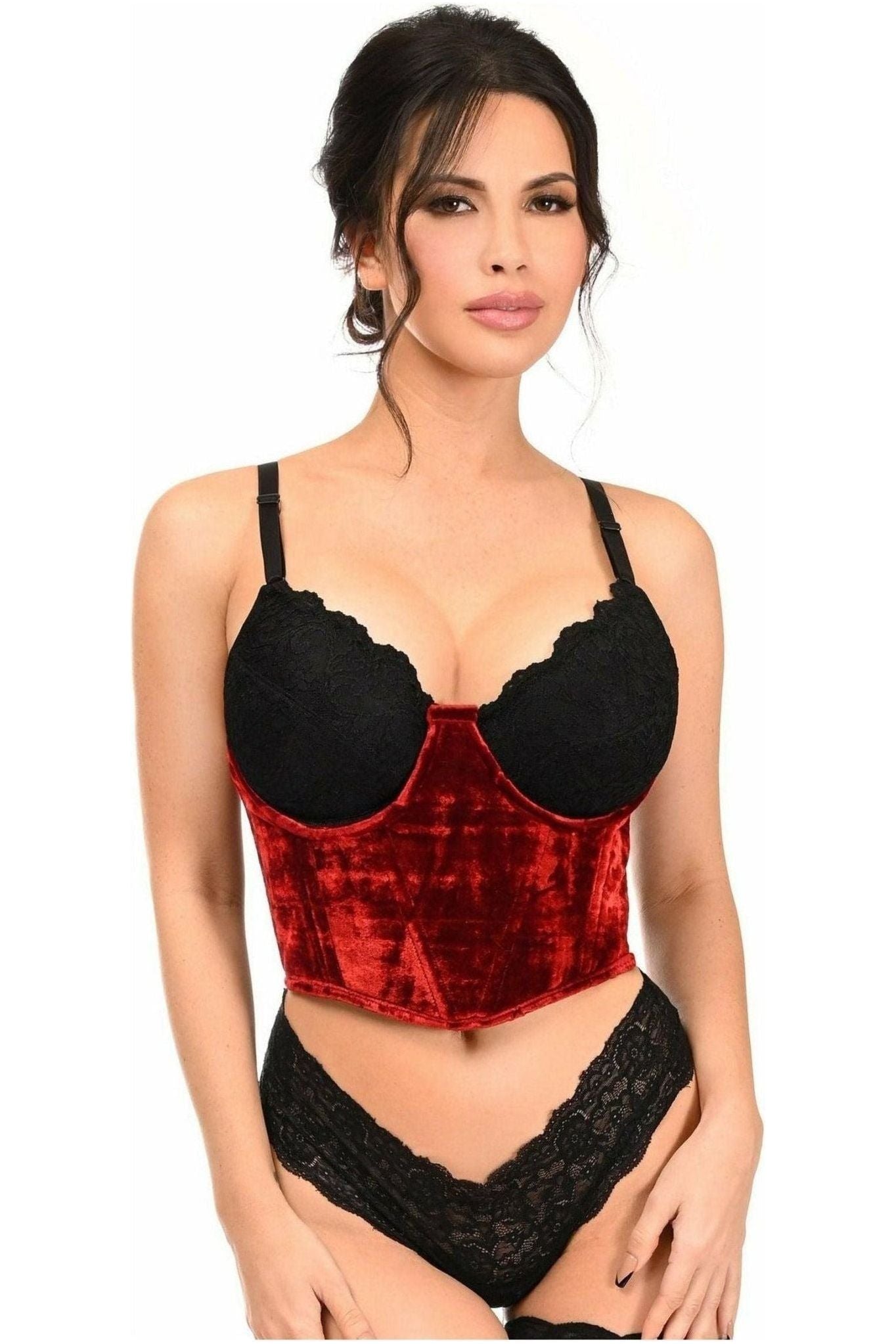 Lavish Red Velvet Underwire Waist Cincher Corset - Daisy Corsets