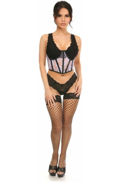 Lavish Sheer Lavender Lace & Faux Leather Open Cup Waist Cincher - Daisy Corsets