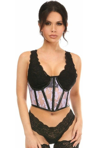 Lavish Sheer Lavender Lace & Faux Leather Open Cup Waist Cincher - Daisy Corsets